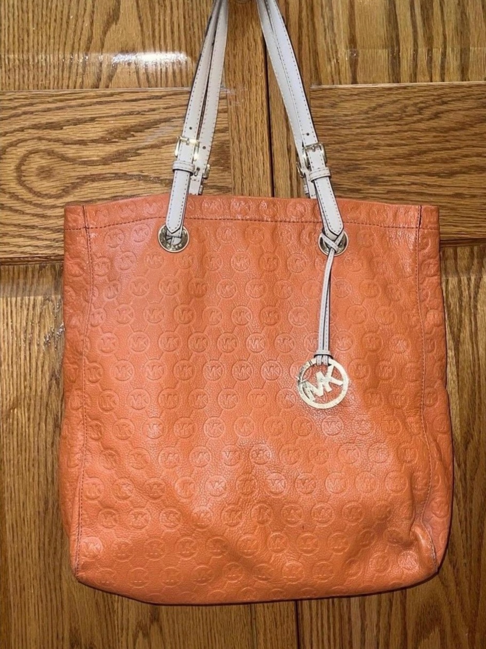 Michael Kors Pre Owned Burnt Orange Leather Logo Tote with Gold MK Charm